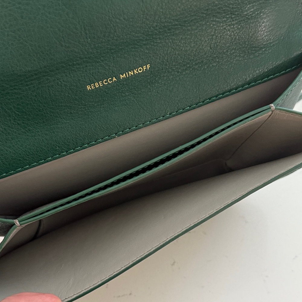 Rebecca Minkoff Dark Green leather  Crossbody Bag shoulder handbag purse gold - Picture 3 of 8